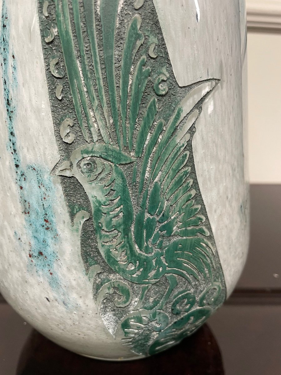 Legras - Important Wheel Engraved Glass Vase Art Deco Period 1930-photo-1